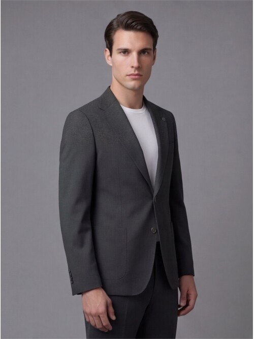 Haki Mono Yaka İki Düğmeli Takım Elbise