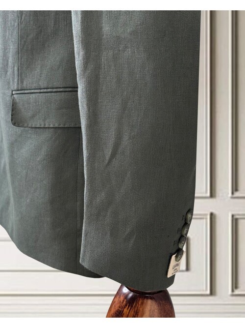 Haki Sivri Yaka 2 Düğme Keten Takım Elbise