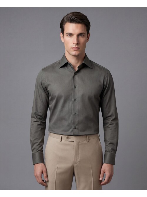 Haki Slim Fit Büyük Klasik Yaka Gömlek