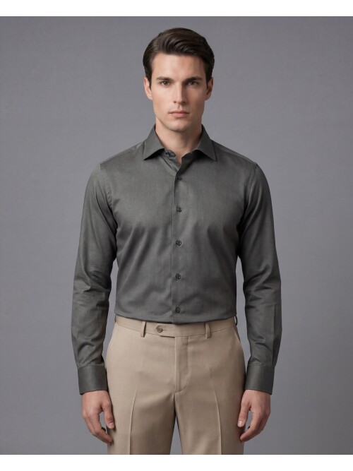 Haki Slim Fit Uzun Kollu Klasik Yaka Gömlek