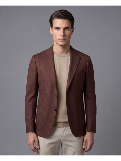 Brown Peak Lapel Patch Pocket Comfort Fit Jacket
