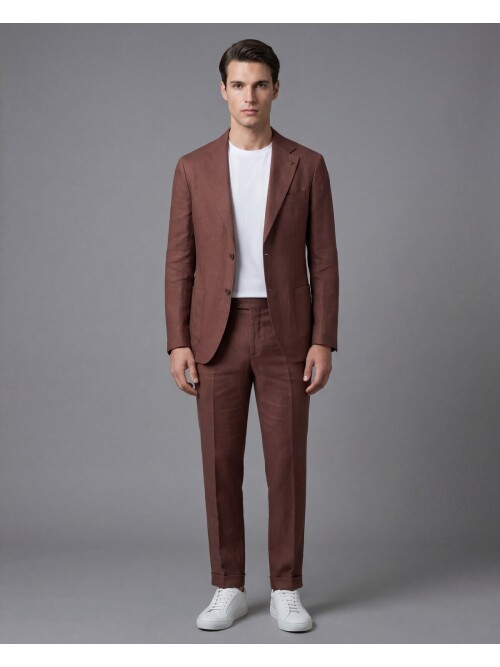 Kiremit Comfort Fit Mono Yaka Torba Cep Takım Elbise