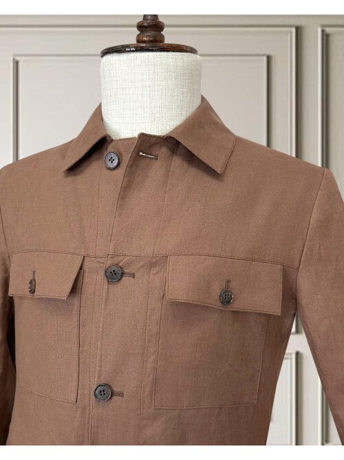 Kiremit Keten Safari Takım Elbise