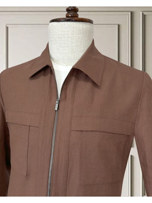 Kiremit Keten Safari Takım Elbise