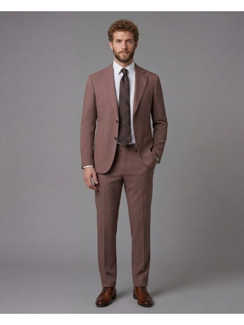 Brick Red Slim Fit Notch Lapel Suit with Patch Pockets