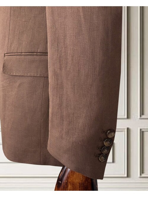 Kiremit Sivri Yaka 2 Düğme Keten Takım Elbise