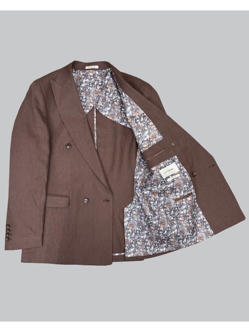 Kiremit Sivri Yaka 4 Düğme Keten Takım Elbise