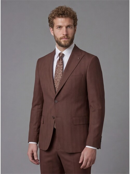 Terracotta Peak Lapel Comfort Fit Fully Lined Suit