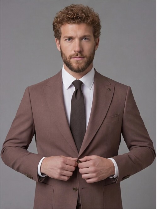 Terracotta Slim Fit Peak Lapel Patch Pocket Mens Suit
