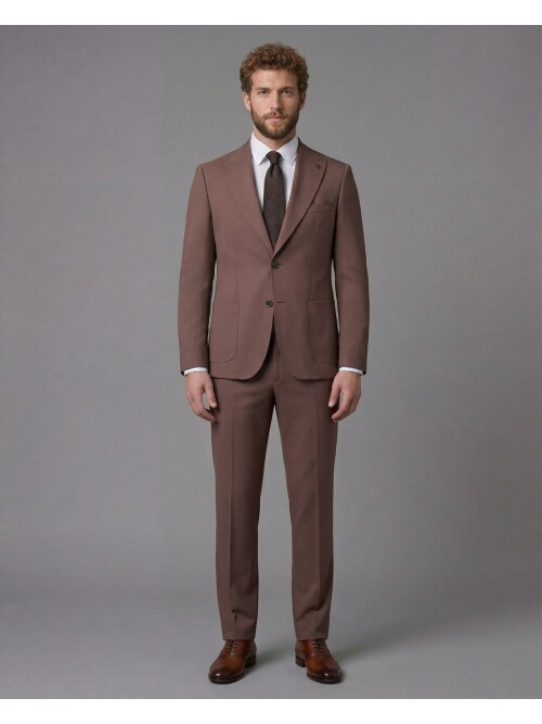Terracotta Slim Fit Peak Lapel Patch Pocket Mens Suit