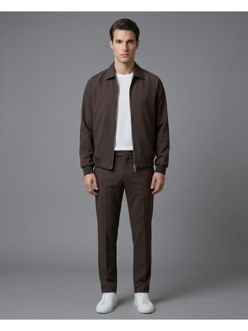 Koyu Kahverengi Fermuarlı Gömlek Yaka Spor Takım