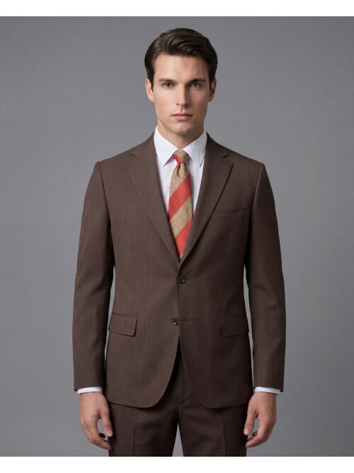 Koyu Kahverengi Mono Yaka İki Düğmeli Takım Elbise