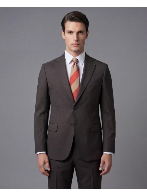 Koyu Kahverengi Mono Yaka İki Düğmeli Takım Elbise