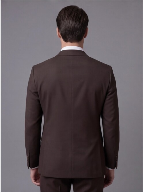 Koyu Kahverengi Mono Yaka İki Düğmeli Takım Elbise