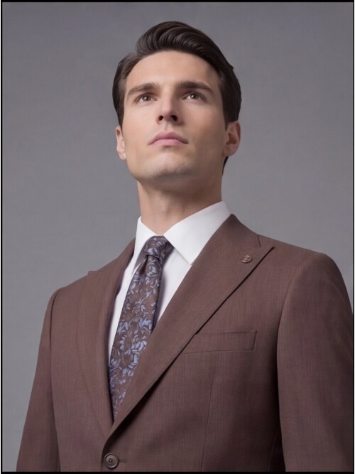 Koyu Kahverengi Sivri Yaka İki Düğmeli Slim Fit Takım Elbise