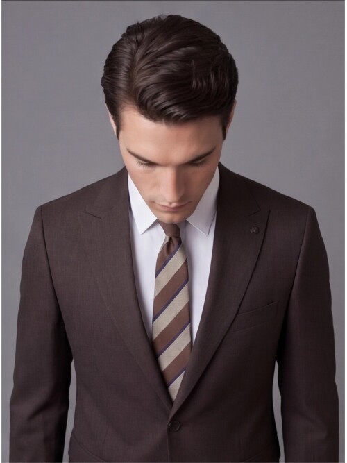 Koyu Kahverengi Sivri Yaka İki Düğmeli Slim Fit Takım Elbise