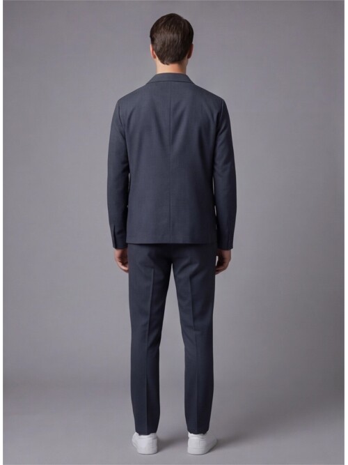 Koyu Mavi Gömlek Yaka Düğmeli Torba Cepli Takım