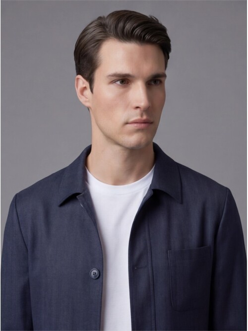 Koyu Mavi Gömlek Yaka Düğmeli Torba Cepli Takım