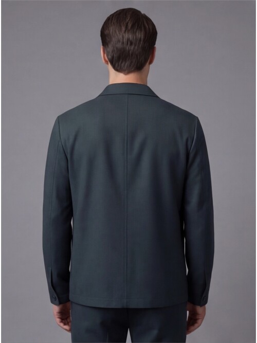 Dark Green Shirt Collar Buttoned Patch Pocket Suit