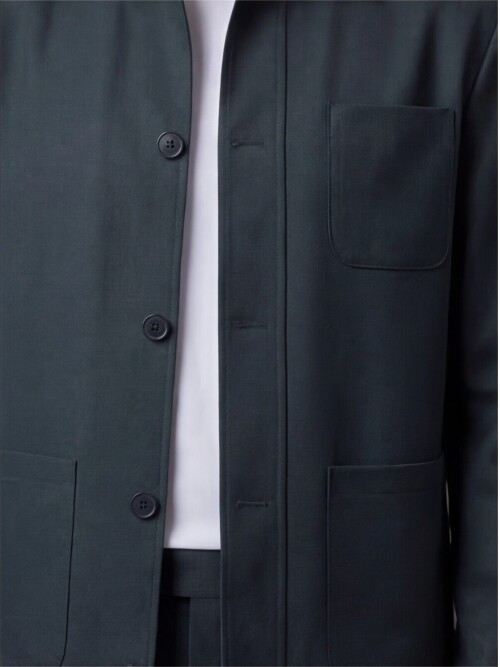 Dark Green Shirt Collar Buttoned Patch Pocket Suit