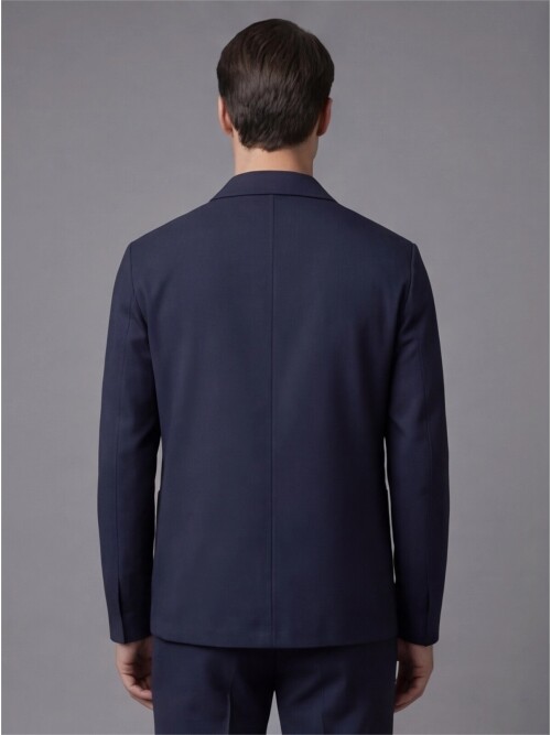 Lacivert Gömlek Yaka Düğmeli Torba Cepli Takım