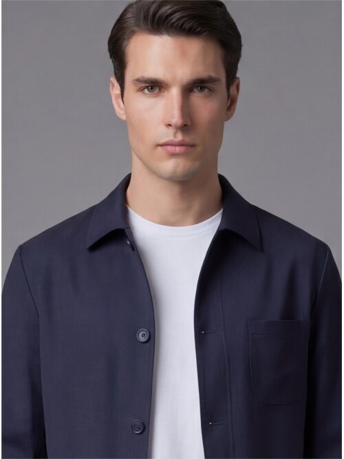 Lacivert Gömlek Yaka Düğmeli Torba Cepli Takım