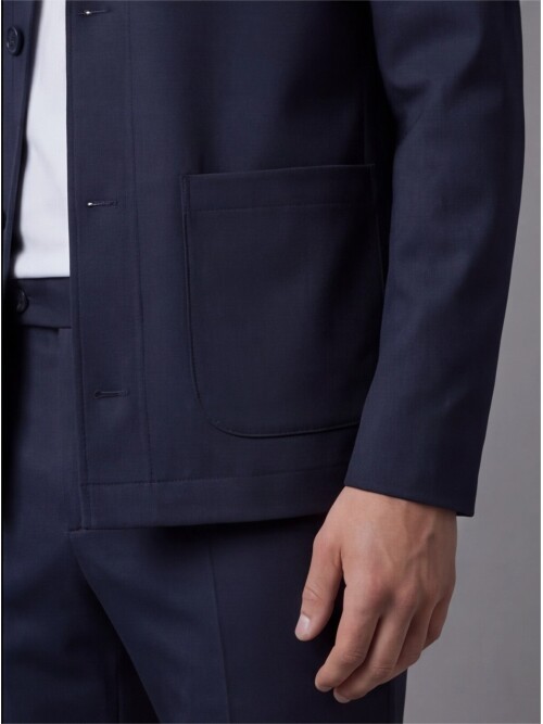 Lacivert Gömlek Yaka Düğmeli Torba Cepli Takım