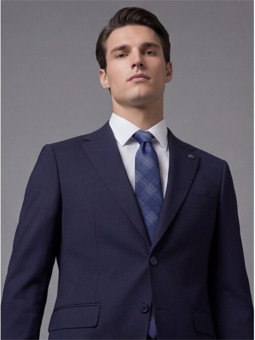 Lacivert Mono Yaka İki Düğmeli Slim Fit Takım Elbise