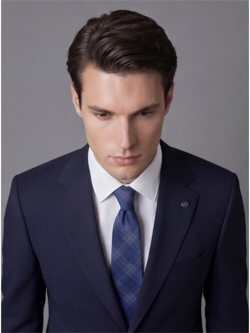 Lacivert Mono Yaka İki Düğmeli Slim Fit Takım Elbise