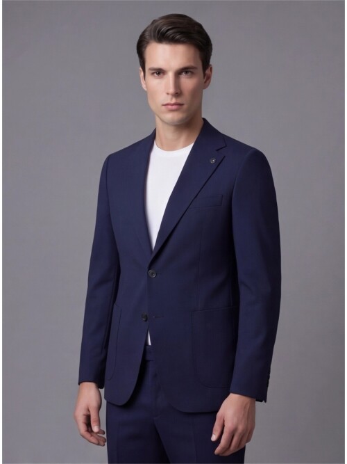 Lacivert Mono Yaka İki Düğmeli Takım Elbise