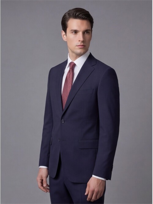 Lacivert Mono Yaka İki Düğmeli Takım Elbise