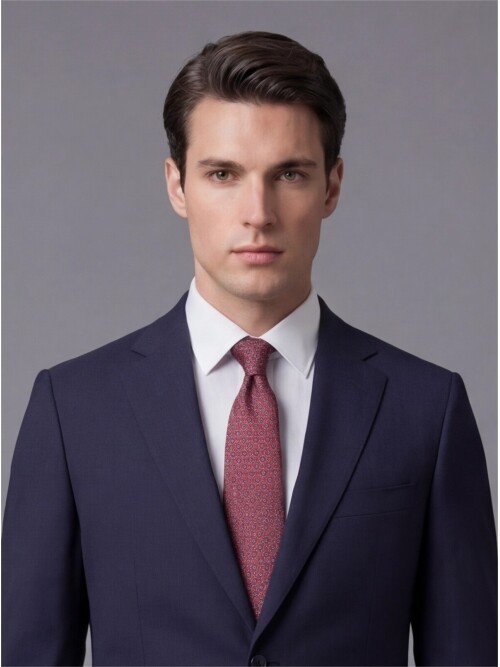 Lacivert Mono Yaka İki Düğmeli Takım Elbise