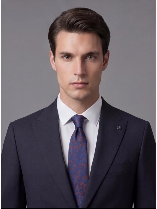 Lacivert Sivri Yaka İki Düğmeli Slim Fit Takım Elbise