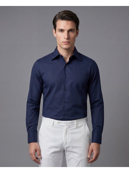 Lacivert Slim Fit Büyük Klasik Yaka Gömlek