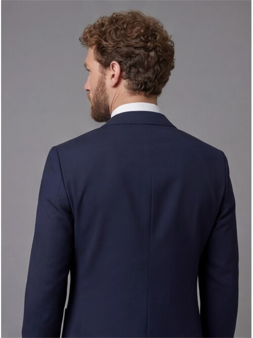 Navy Blue Slim Fit Notch Lapel Suit with Patch Pockets