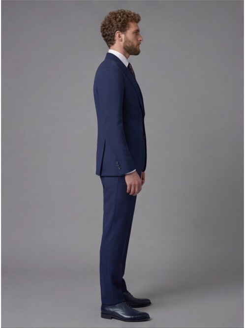 Navy Blue Slim Fit Peak Lapel Patch Pocket Mens Suit
