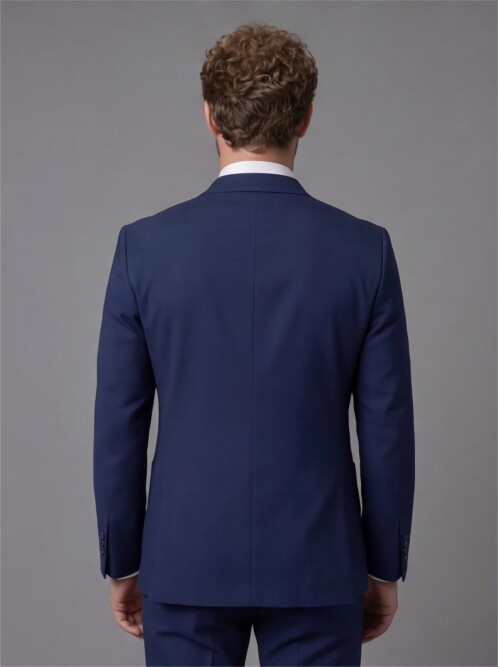 Navy Blue Slim Fit Peak Lapel Patch Pocket Mens Suit