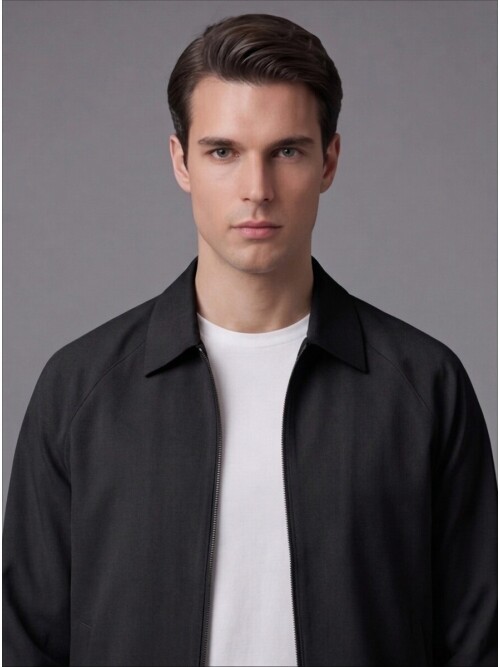 Siyah Fermuarlı Gömlek Yaka Spor Takım