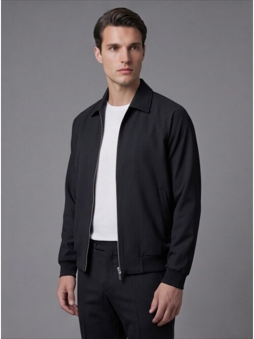 Siyah Fermuarlı Gömlek Yaka Spor Takım