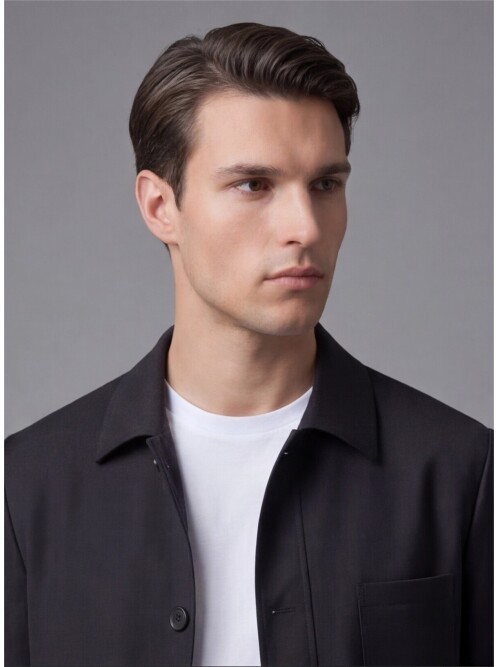 Siyah Gömlek Yaka Düğmeli Torba Cepli Takım