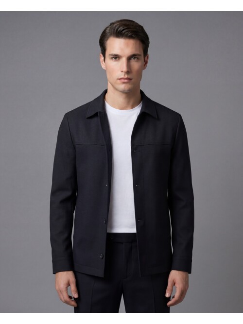 Siyah Gömlek Yaka Spor Takım Elbise