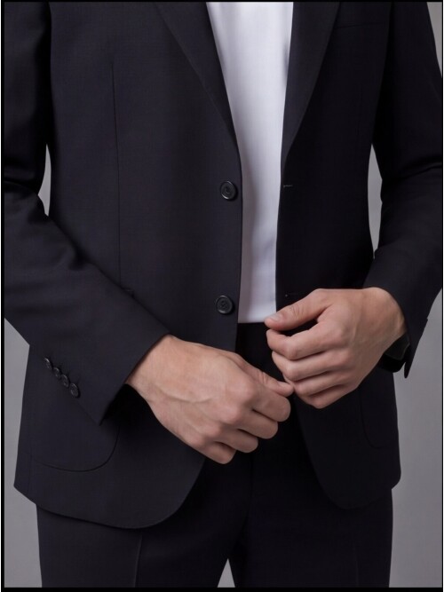 Siyah Mono Yaka Comfort Fit Torba Cepli Takım Elbise