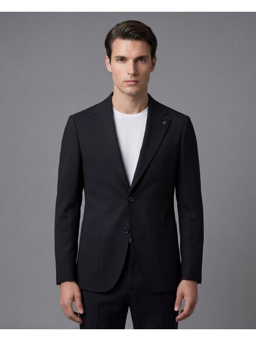 Siyah Mono Yaka İki Düğmeli Takım Elbise