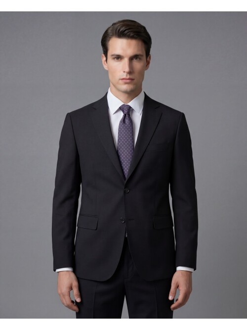 Siyah Mono Yaka İki Düğmeli Takım Elbise