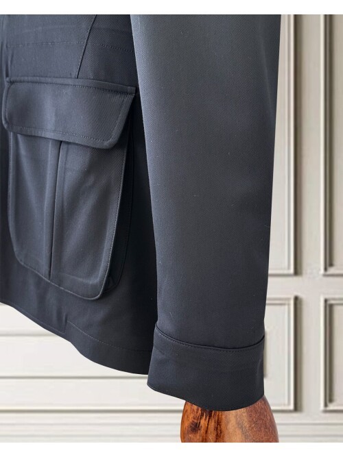 Siyah Safari Model Dört Cepli Takım Elbise