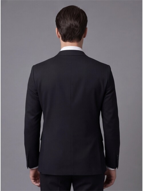 Siyah Sivri Yaka İki Düğmeli Slim Fit Takım Elbise