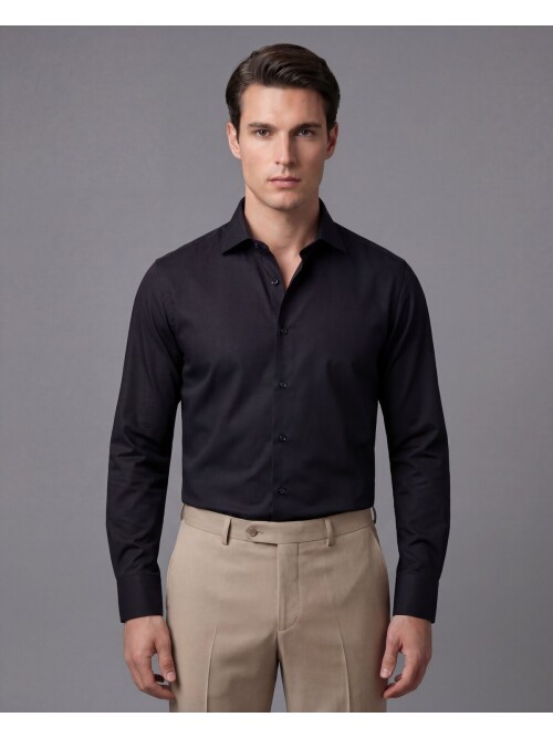 Siyah Slim Fit Uzun Kollu Klasik Yaka Gömlek