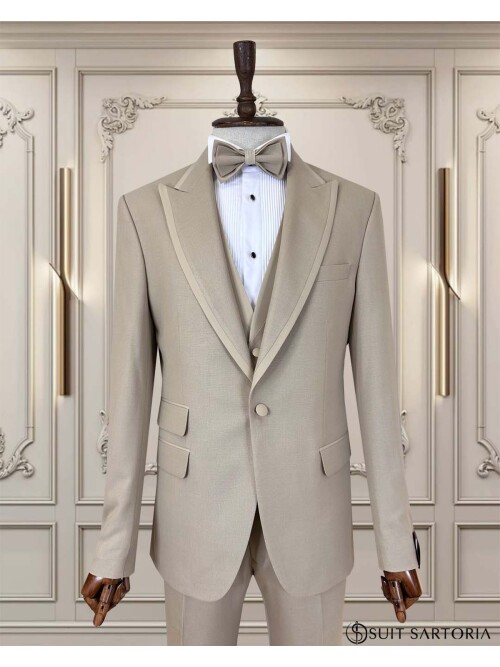 SUIT SARTORIA BEJ SİVRİ YAKA DAMATLIK 5735