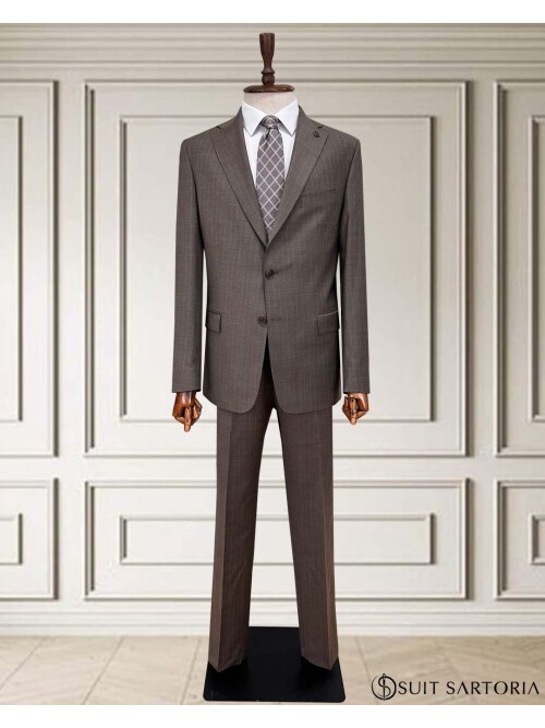 SUIT SARTORIA ÇİZGİLİ AÇIK KAHVERENGİ YÜNLÜ TAKIM 252076