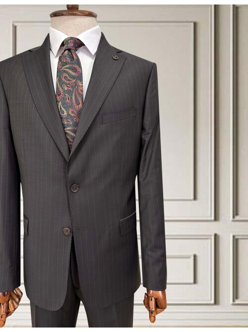 SUIT SARTORIA ÇİZGİLİ KOYU KAHVERENGİ YÜNLÜ TAKIM 252076